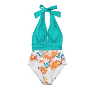 Floral  Women’s Swim Halter Swimsuit Size Large